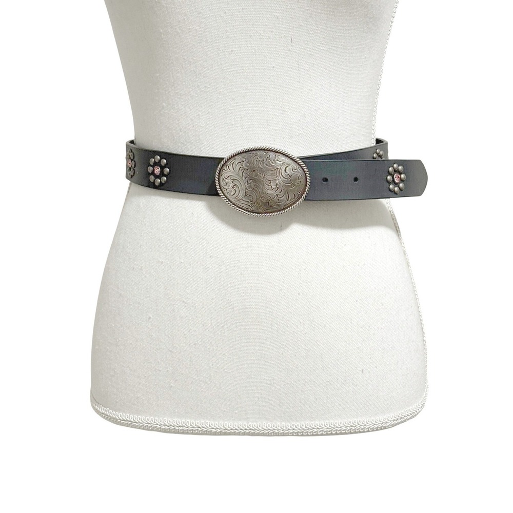 Nocona Brown Leather COWGIRL Studded Belt Pink Rhinestone Size 28‎
